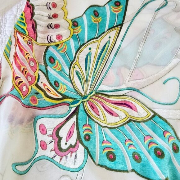Surface Women's Oversized Sheer Blouse Size Medium Butterflies Beach Coverup - Picture 9 of 13
